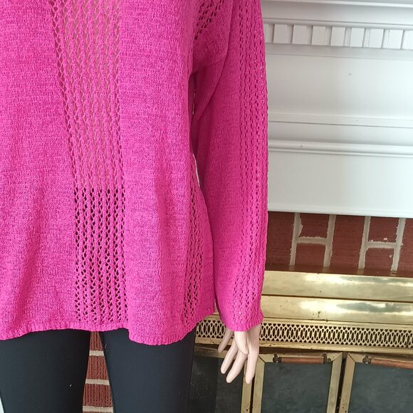 Francesca's Blue Rain Pink Sweater XL Open Knit Pointelle Long Sleeve Silky Soft - Picture 4 of 12